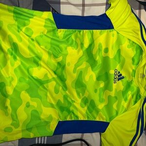 Adidas Lime Green and Royal Blue Athletic  LARGE Jersey boys